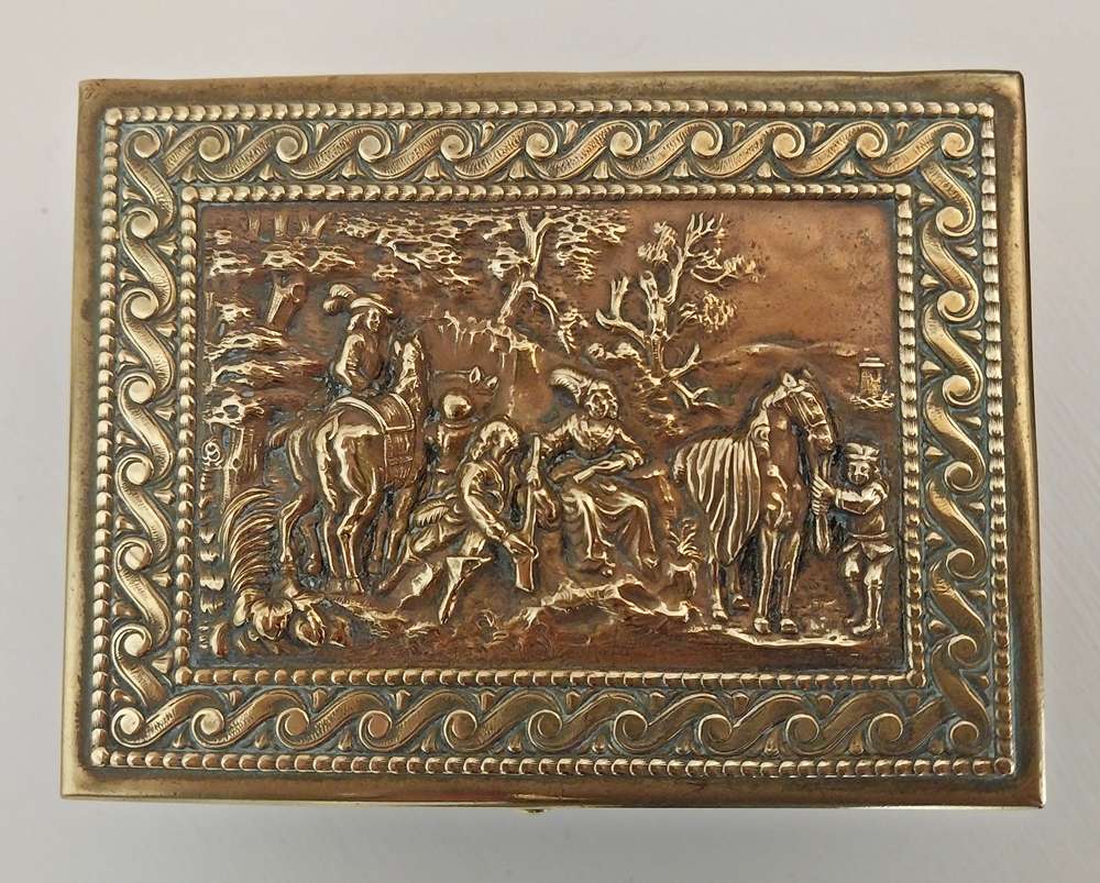 Antique brass and copper trinket box with stunning embossed designs