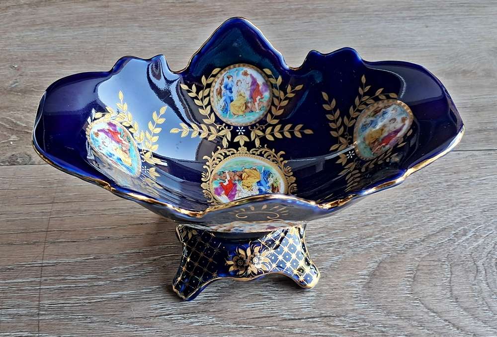 Czech Cobalt Porcelain Compote on Pedestal
