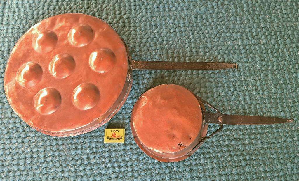 Pair of antique copper pans