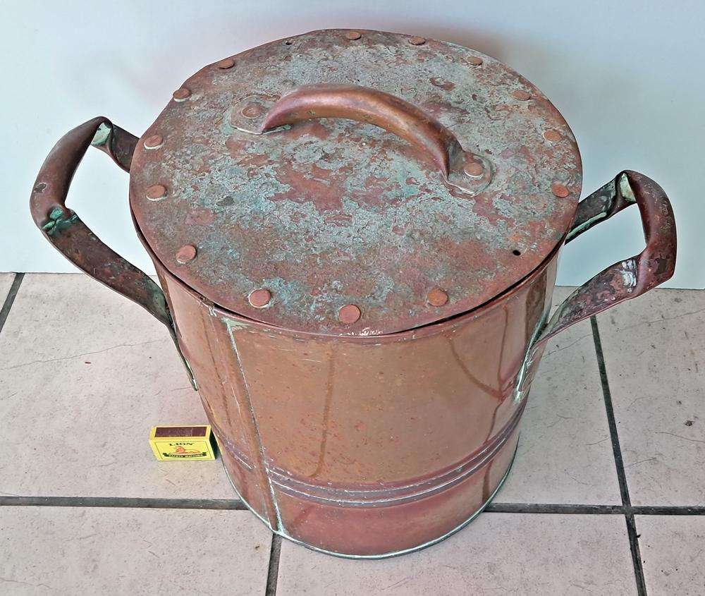 Large antique copper cauldron
