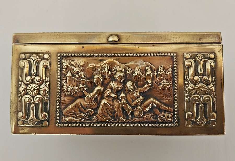 Antique brass and copper trinket box with stunning embossed designs