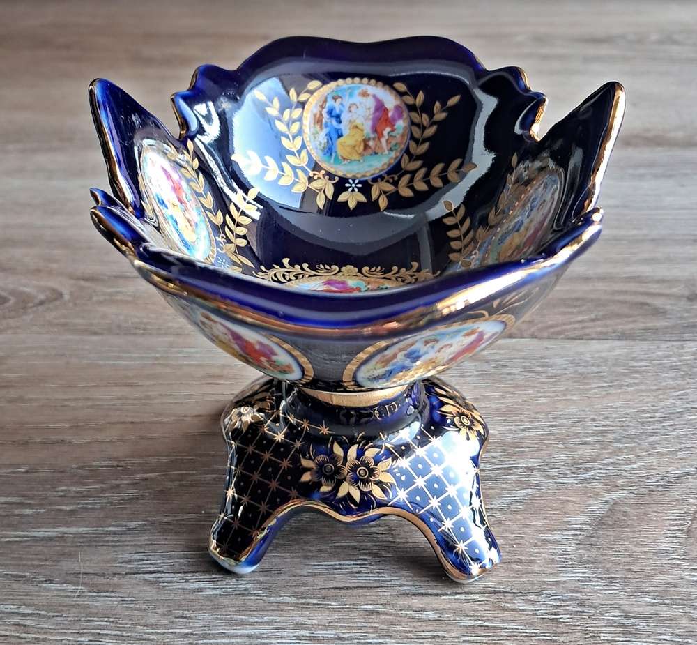 Czech Cobalt Porcelain Compote on Pedestal