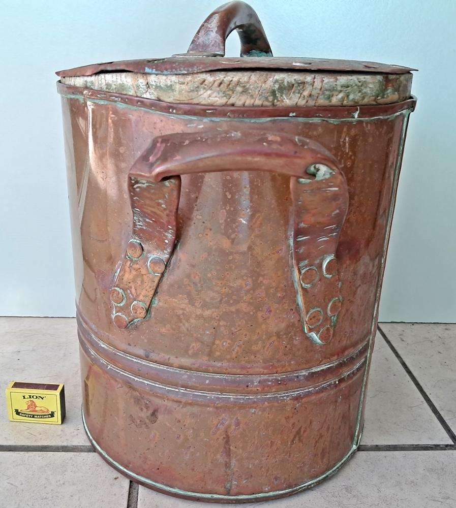 Large antique copper cauldron