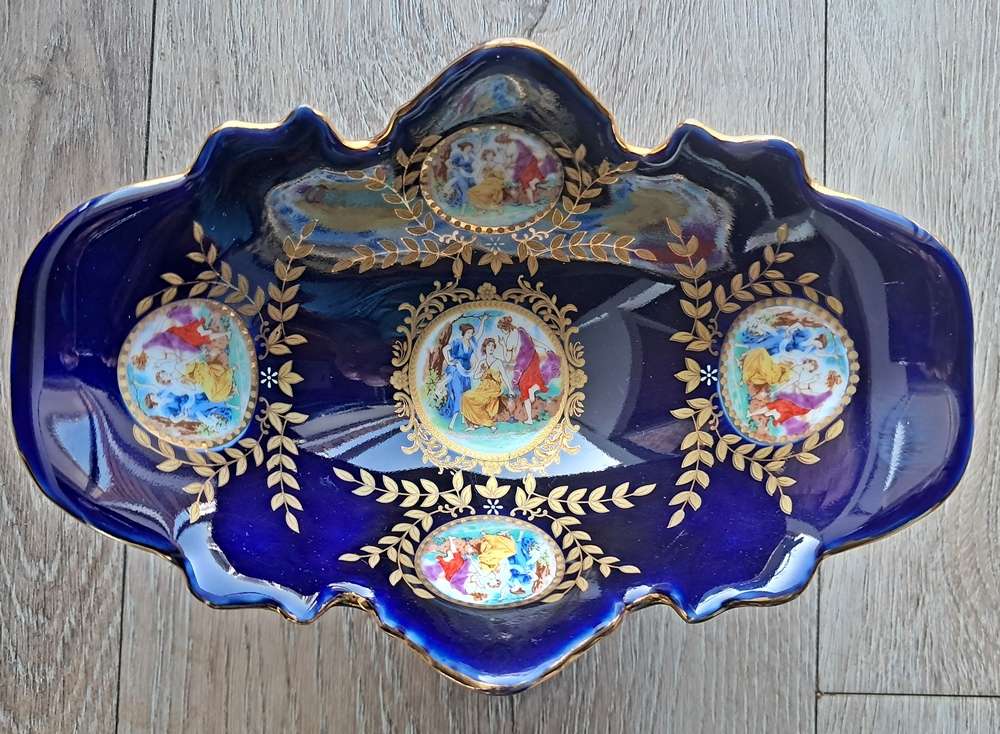 Czech Cobalt Porcelain Compote on Pedestal