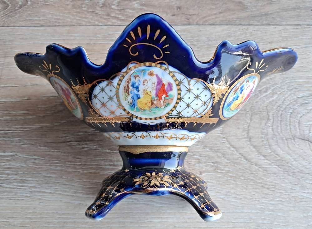 Czech Cobalt Porcelain Compote on Pedestal