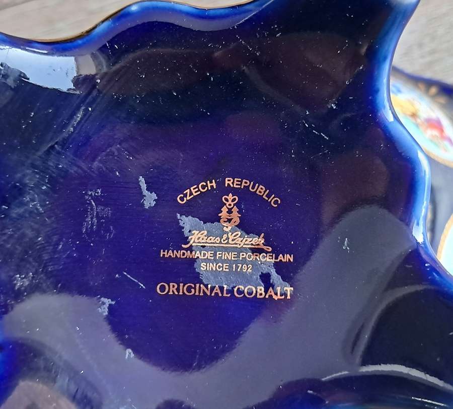Czech Cobalt Porcelain Compote on Pedestal