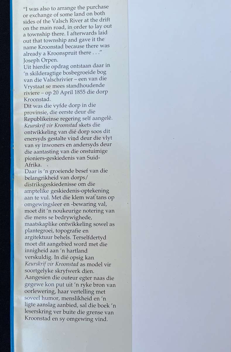KEURSKRIF VIR KROONSTAD, DOT SERFONTEIN.