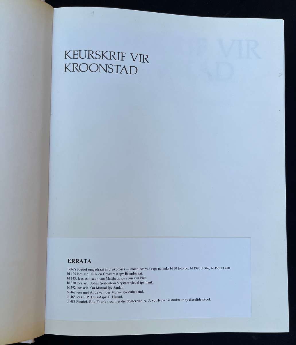 KEURSKRIF VIR KROONSTAD, DOT SERFONTEIN.