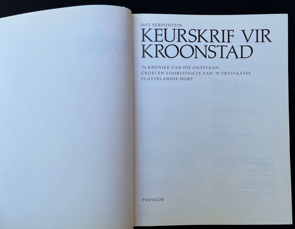 KEURSKRIF VIR KROONSTAD, DOT SERFONTEIN.