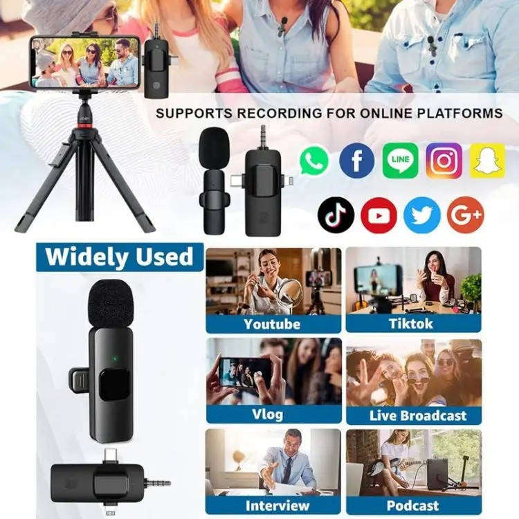 3 in 1 iPhone / Android Wireless Dual Clip-On Vlog Microphone