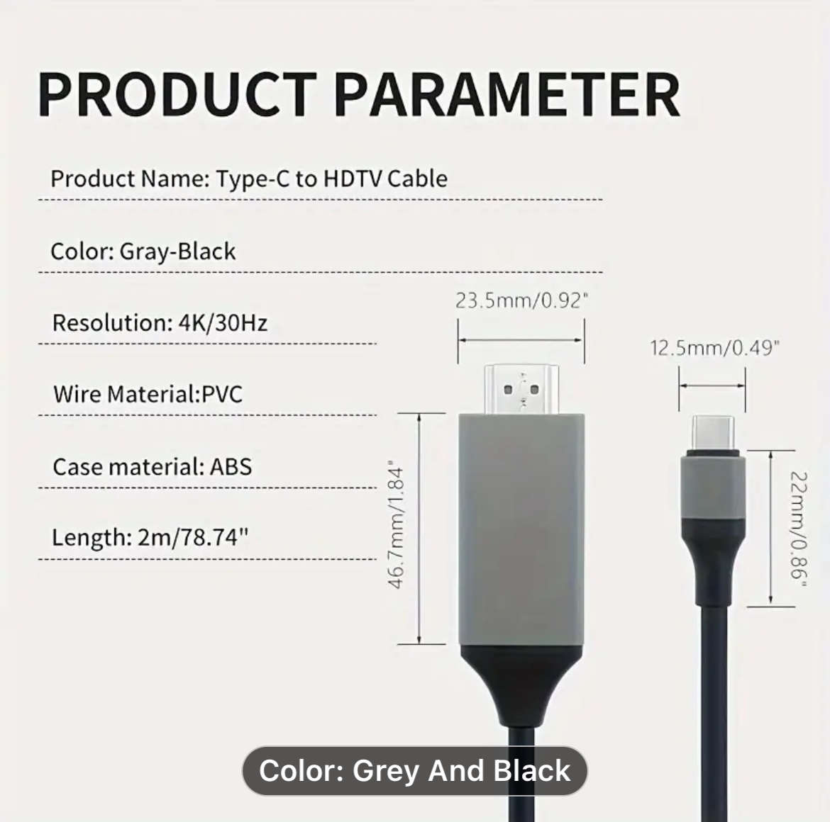 4K HD USB-C to HDTV Adapter, Type-C.1 to HDTV Cable