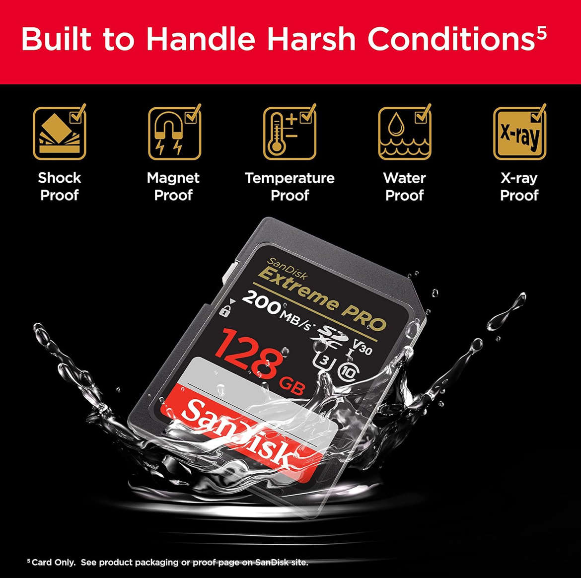 SanDisk Extreme Pro SD UHS I 128GB Card for 4K Video 200MB/s Read & 90MB/s Write