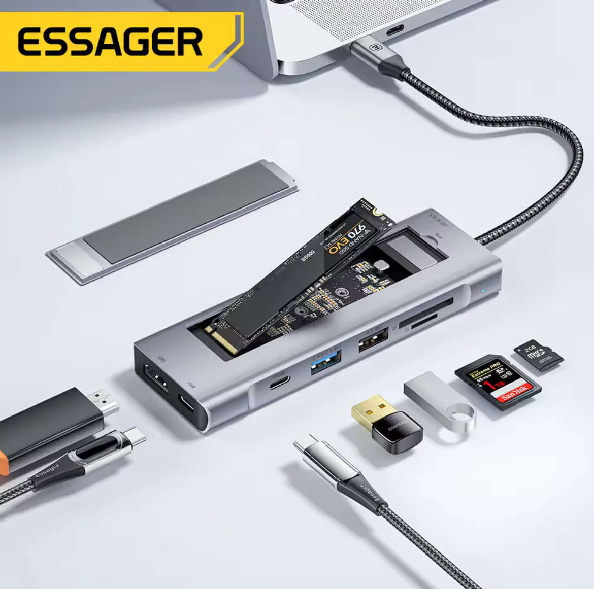Essager 8-in-1 USB Hub With Disk Storage Function