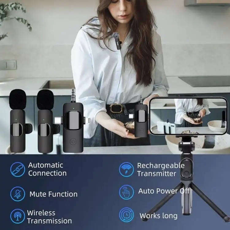 3 in 1 iPhone / Android Wireless Dual Clip-On Vlog Microphone
