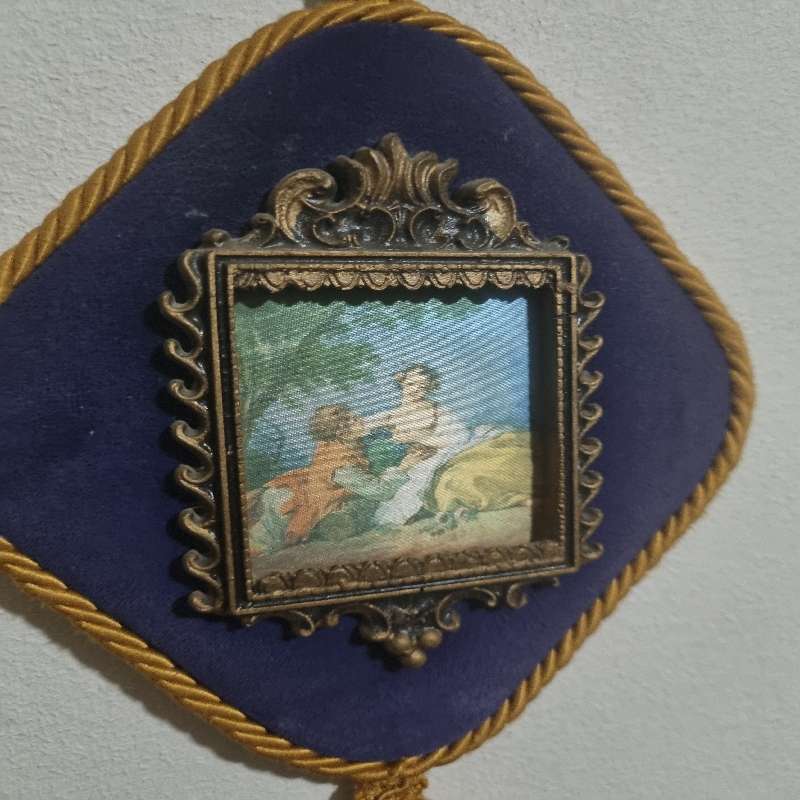 Vintage Portraits Ornate Trio Wall Hanging - Set in Blue velvet with brass detail