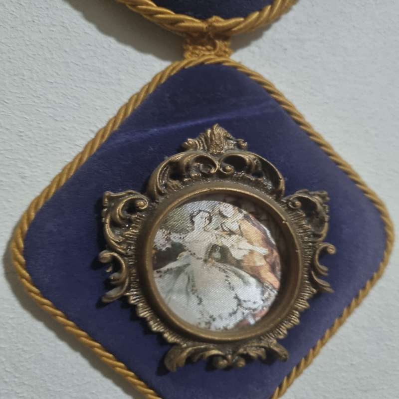 Vintage Portraits Ornate Trio Wall Hanging - Set in Blue velvet with brass detail