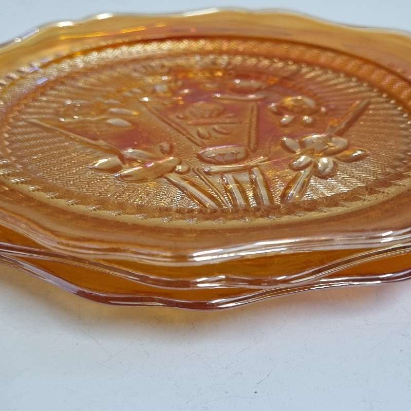 3 x Vintage Carnival Glass Small plates - Diameter - 14.5cm
