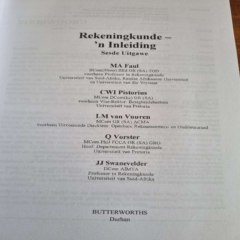 Rekeningkunde - 'n Inleiding - Sesde Uitgawe - Butterworths