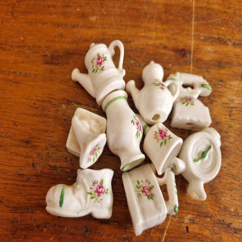 9 x Porcelain Doll House Miniatures with rose detail