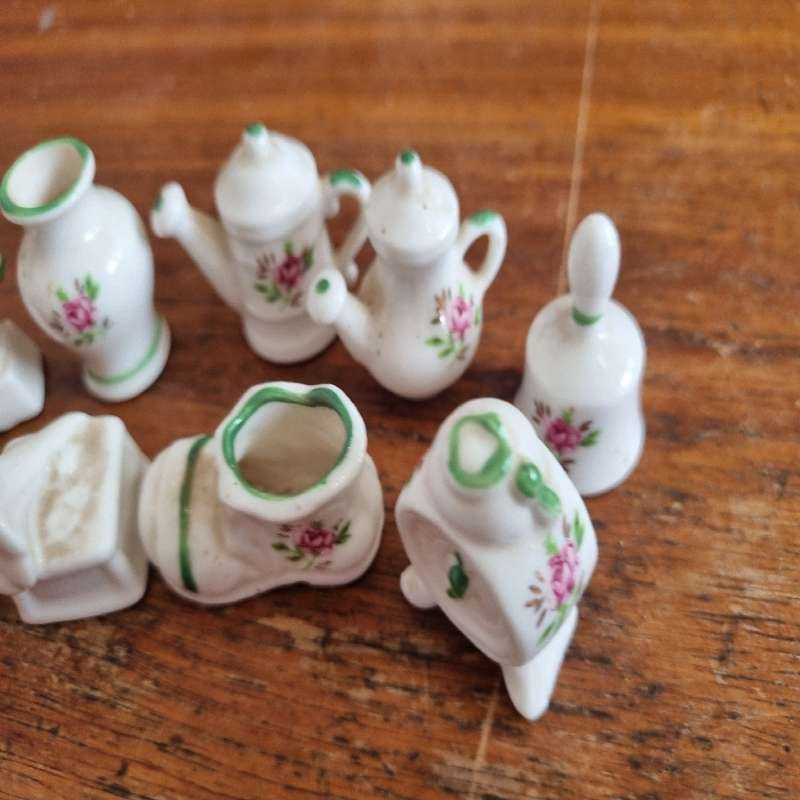 9 x Porcelain Doll House Miniatures with rose detail