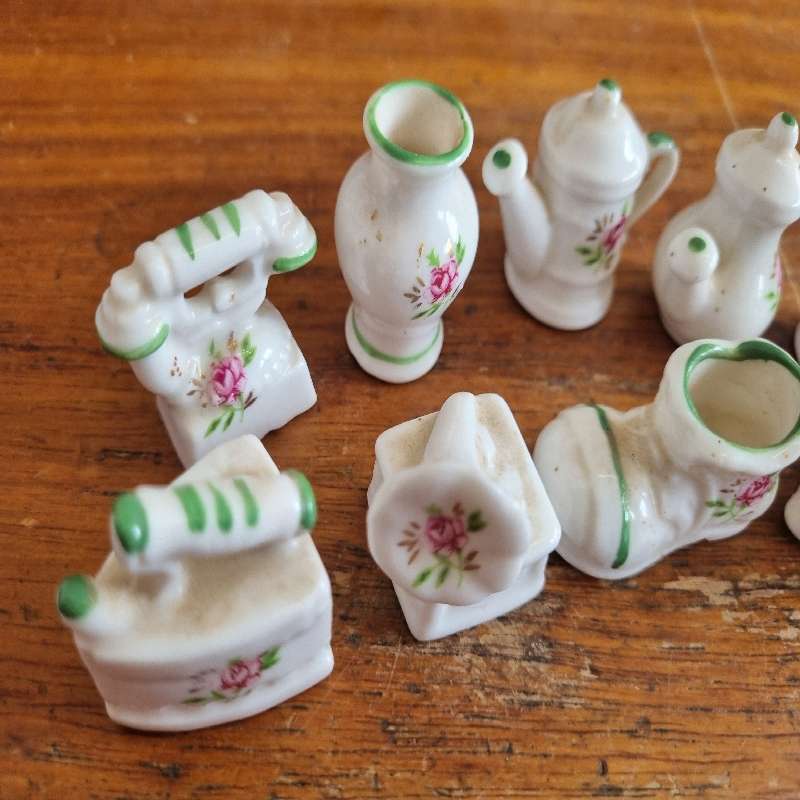 9 x Porcelain Doll House Miniatures with rose detail