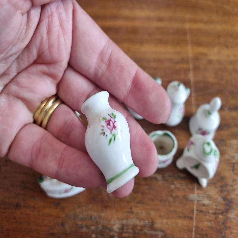 9 x Porcelain Doll House Miniatures with rose detail