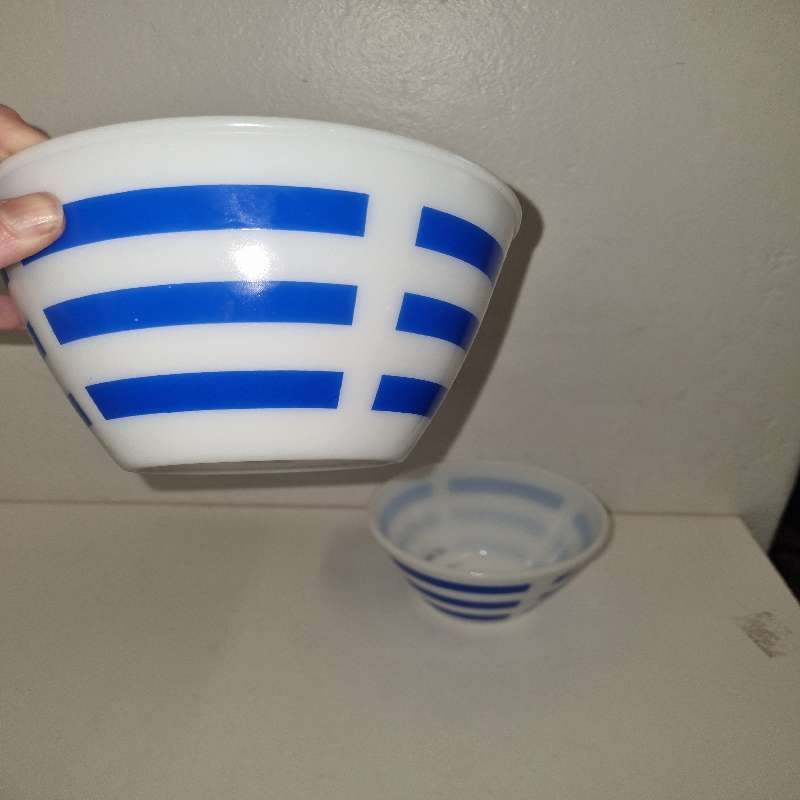 2 x Vintage blue and white striped Opalex Bowls