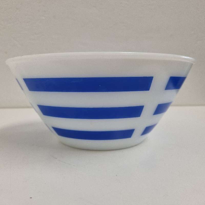 2 x Vintage blue and white striped Opalex Bowls