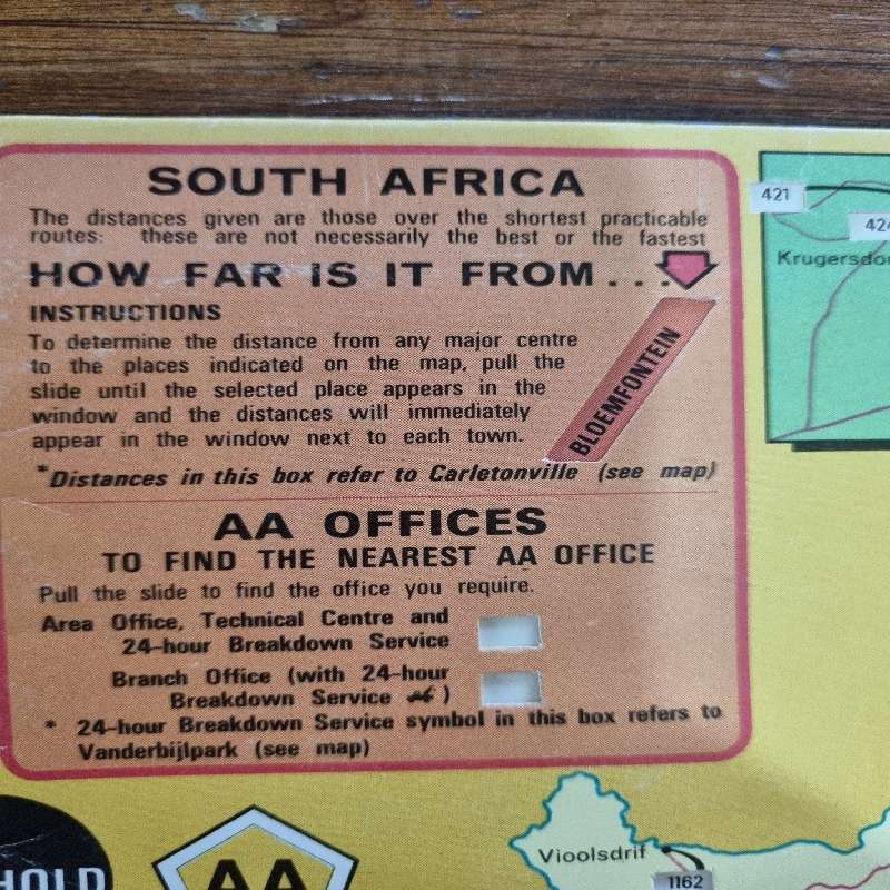AA - Pull out chart with distances to different cities in SA
