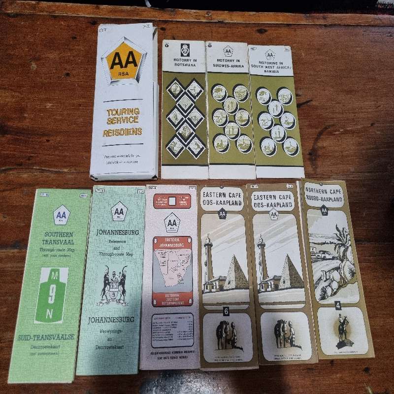Vintage AA holder with 9 maps including Botswana and Namibia