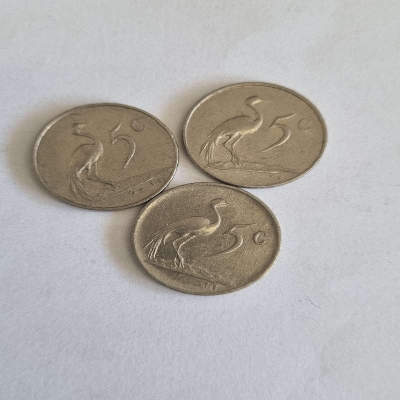 3 x 5 cent coins - 1976, 1977 and 1981