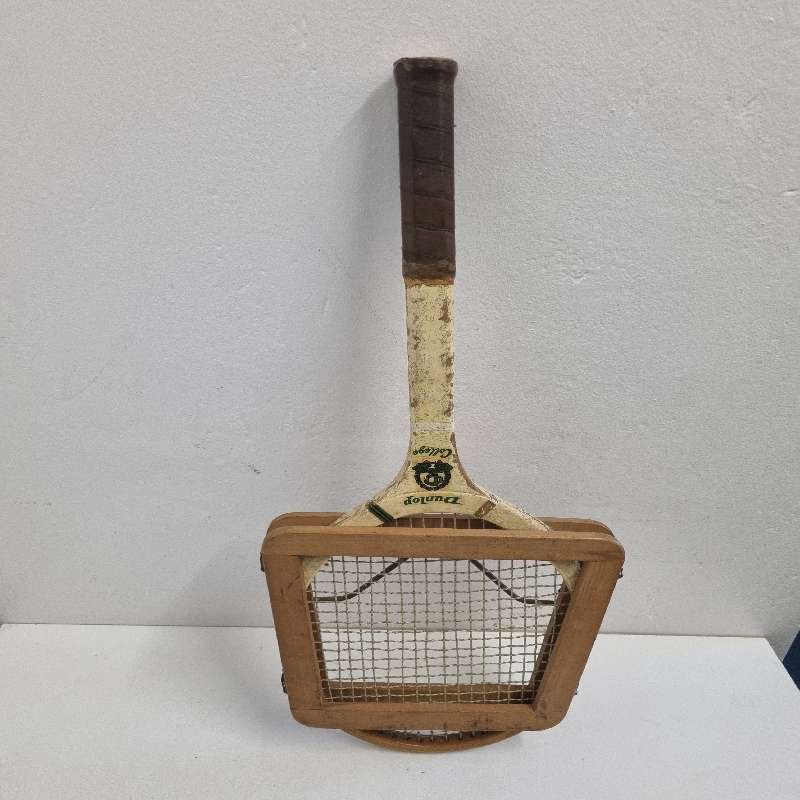 Vintage Dunlop College Champion Wooden Tennis Racket with wooden cover - See pictures