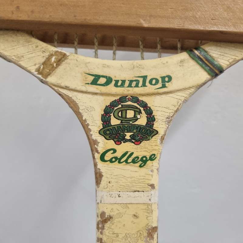 Vintage Dunlop College Champion Wooden Tennis Racket with wooden cover - See pictures