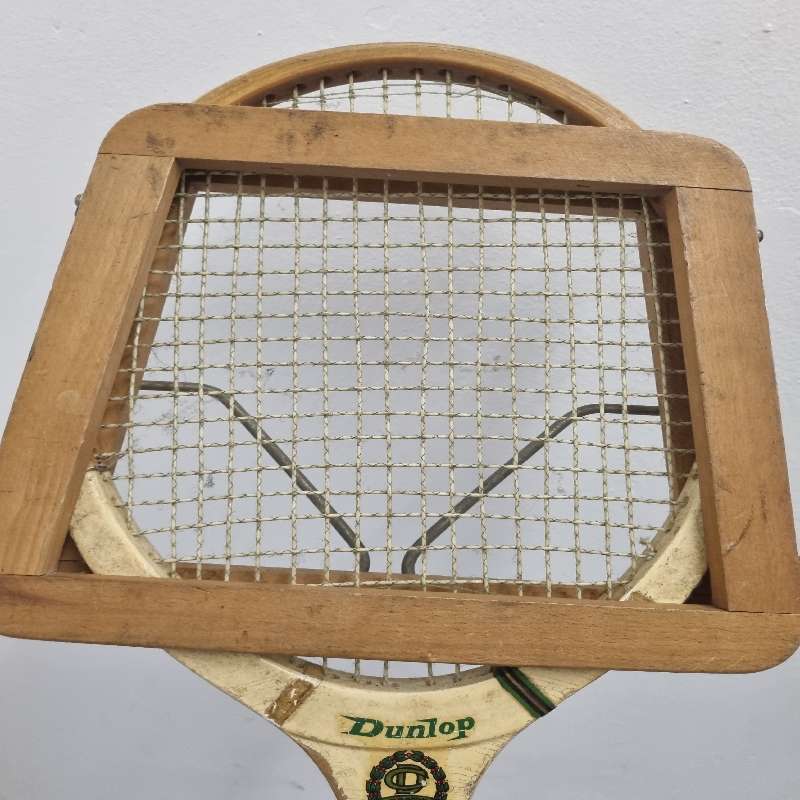 Vintage Dunlop College Champion Wooden Tennis Racket with wooden cover - See pictures