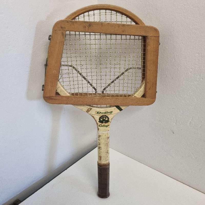 Vintage Dunlop College Champion Wooden Tennis Racket with wooden cover - See pictures