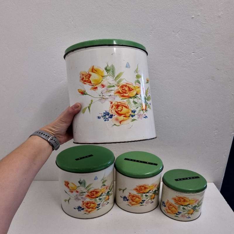 Set of 4 Vintage Goodhope Ware Tins - Floral Detail - Just Beautiful!!