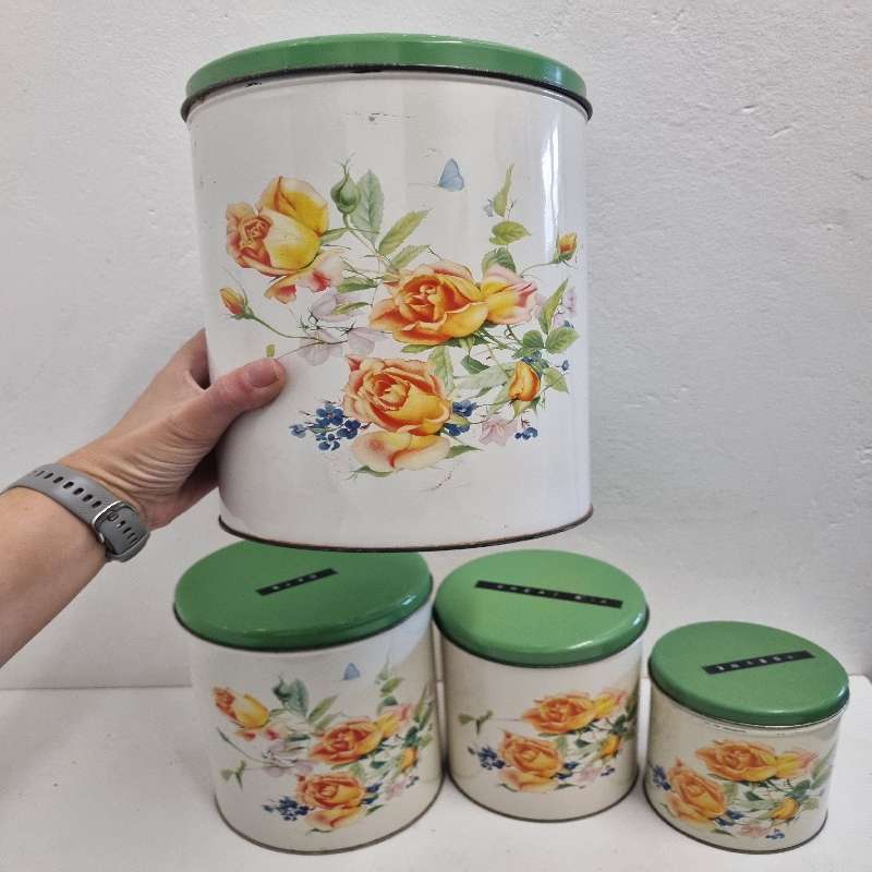Set of 4 Vintage Goodhope Ware Tins - Floral Detail - Just Beautiful!!