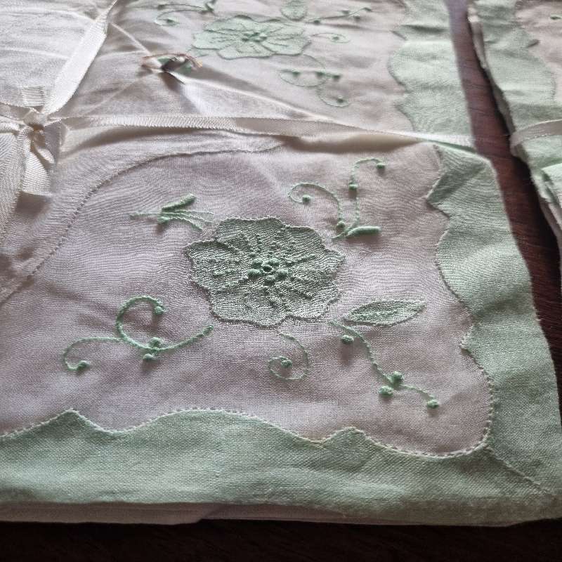2 Sets of 4 Vintage Hand Embroidered Fabric Napkins - Brand New  - Made in Madeira - Beautiful!!
