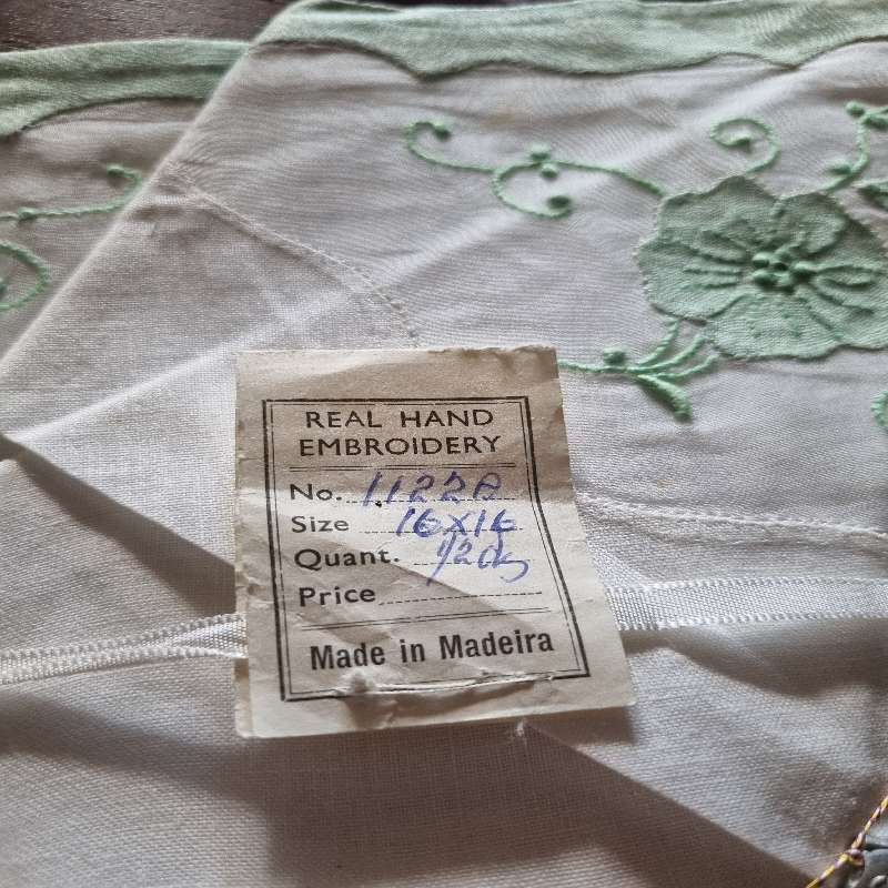 2 Sets of 4 Vintage Hand Embroidered Fabric Napkins - Brand New  - Made in Madeira - Beautiful!!