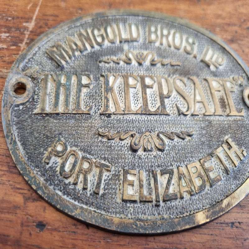 Antique Safe Badge - Brass - Mangold Bros LTD The Keepsafe Port Elizabeth