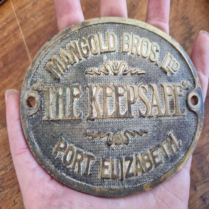 Antique Safe Badge - Brass - Mangold Bros LTD The Keepsafe Port Elizabeth