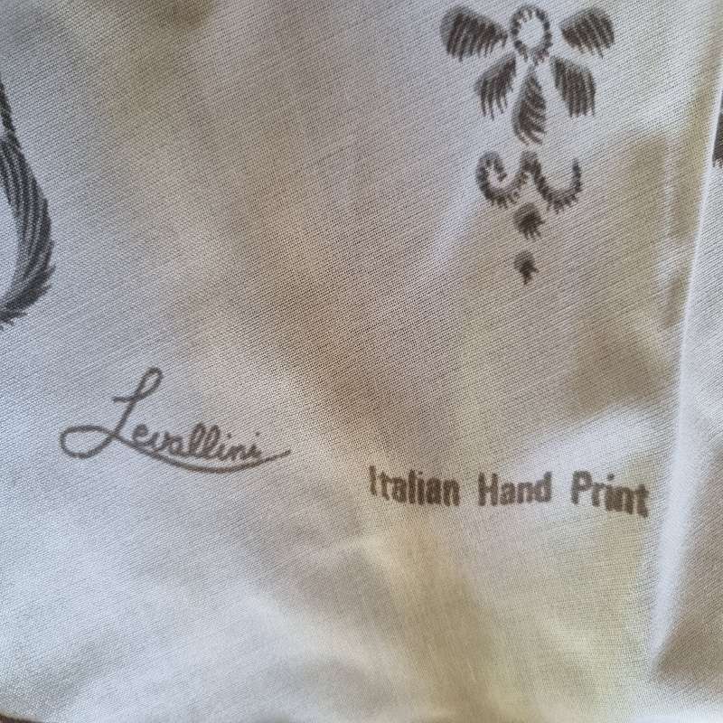 Vintage Italian Hand Print Round Tablecloth with 4 matching fabric napkins - Diameter 2.15m
