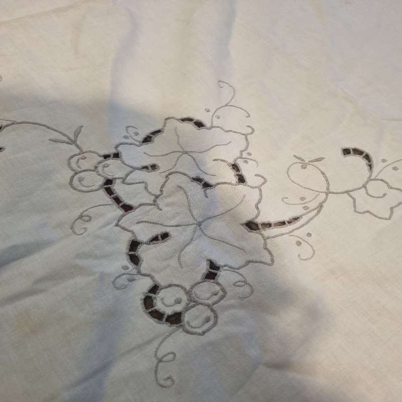 Large Vintage Embroidered Tablecloth - Some minor browning due to age - Size 2m x 1.65m