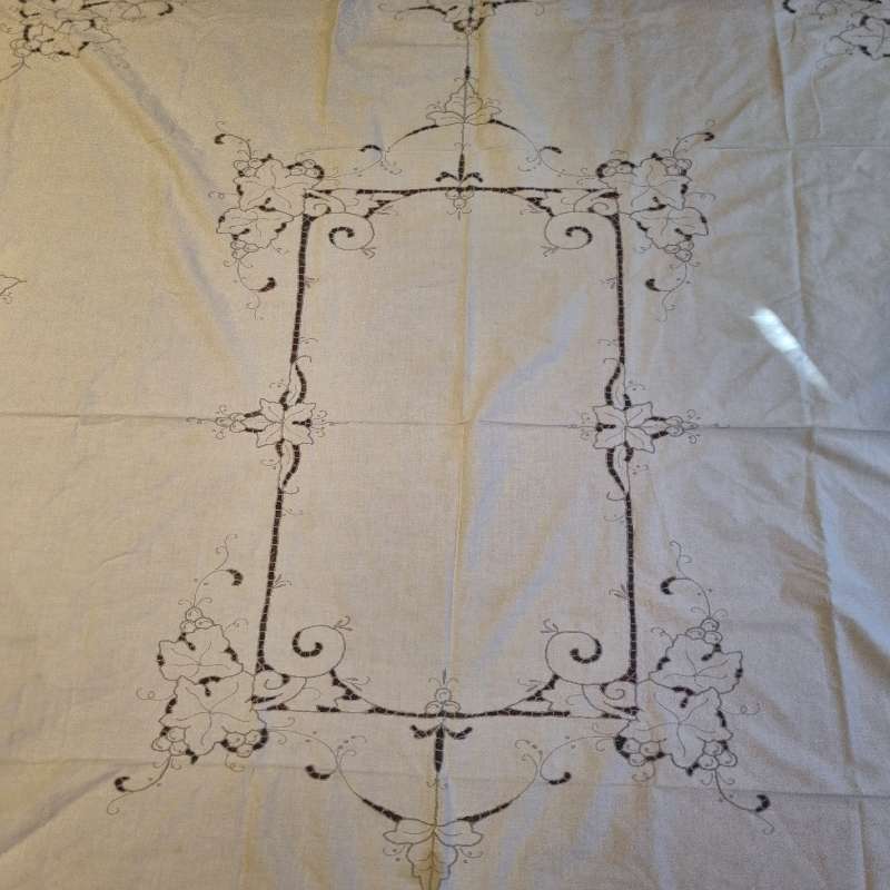 Large Vintage Embroidered Tablecloth - Some minor browning due to age - Size 2m x 1.65m