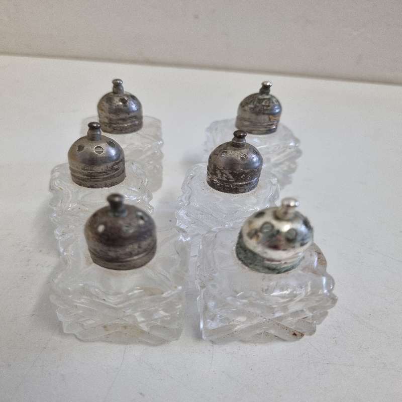 6 x Vintage Cut Glass Salt / Pepper pots - Made in Japan