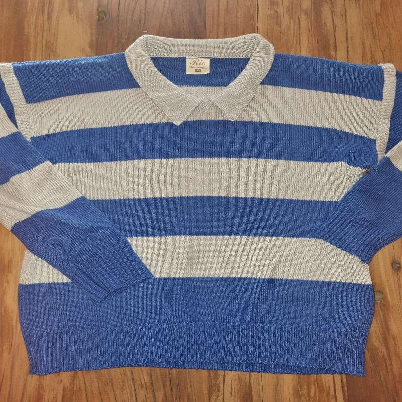 Vintage Retro Knitwear - Size M - Blue and Grey Stripes