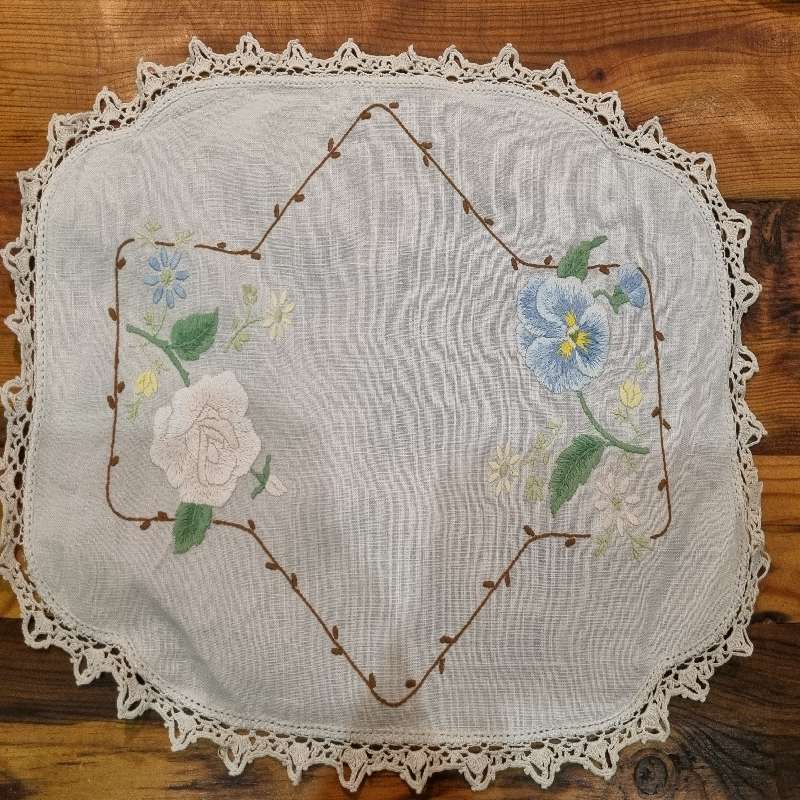 Vintage Embroidered Tea Tray Cloth
