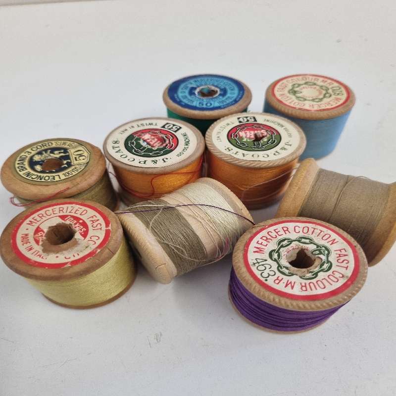 9 x Vintage Wooden Cotton Reels