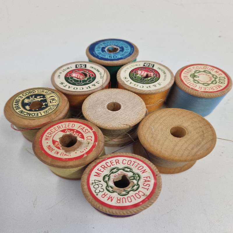 9 x Vintage Wooden Cotton Reels