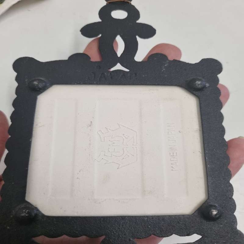 Vintage Japanese Cast Iron Trivet with Tile - Cadillac Automobile 1903